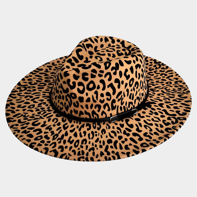 FASHNZFAB Faux Leather Band Leopard Patterned Panama Hat  display picture 1