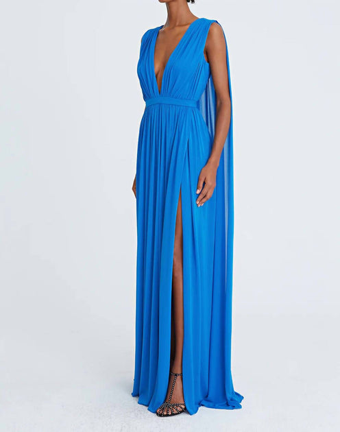 Robe longue Halston Heritage Ashley Jersey Col V Bleu US 6 4