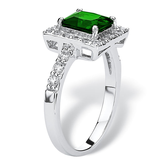 Palm Princess-Cut Birthstone .925 Silver Halo Ring Multi US 9 3