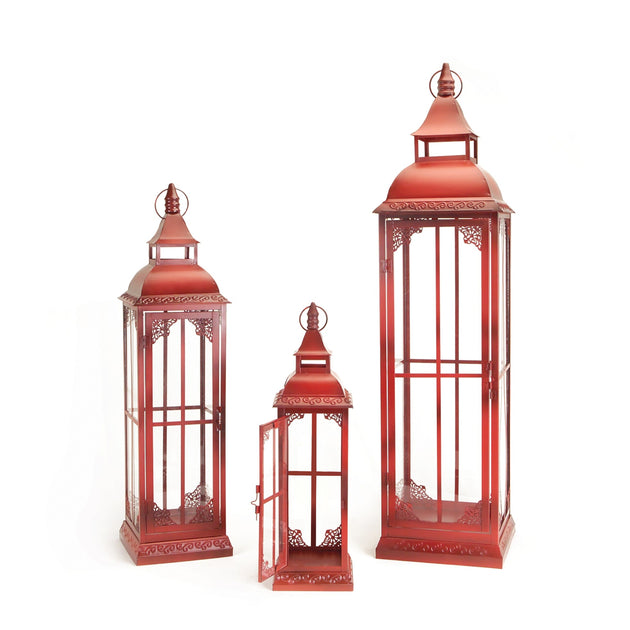 Hivvago Set of 3 Floor Lantern Candle Holders Red 3