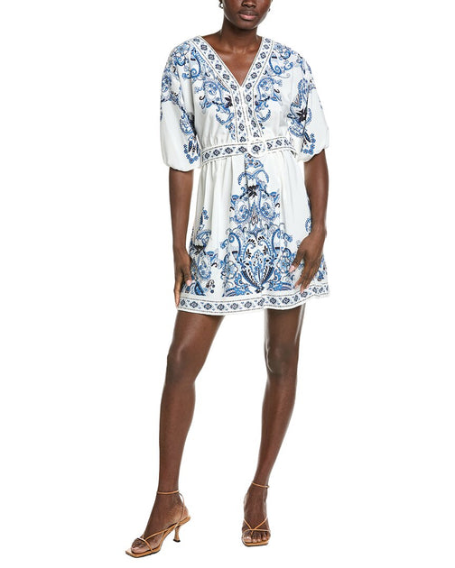 Maison Tara Margo Faille Midi Dress White/Blue US 16 2