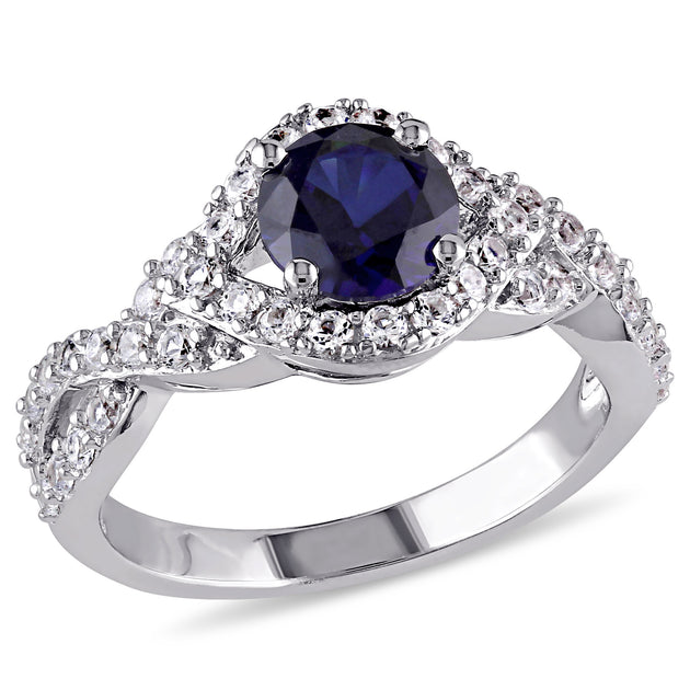 Mimi & Max Created Sapphire Crossover Ring Blue US 6 2