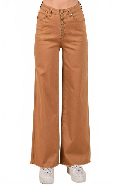mittoshop Twill High Waisted Button Fly Wide Leg Pants Braun Large 2