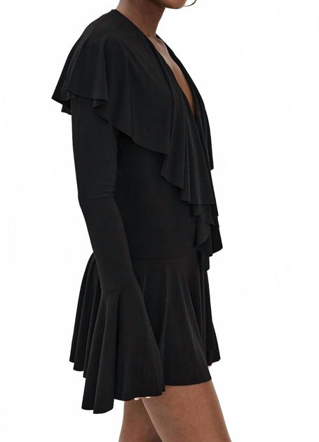norma kamali long sleeve deep v ruffle mini dress x REVOLVE Long Sleeve Deep V Ruffle Mini Dress