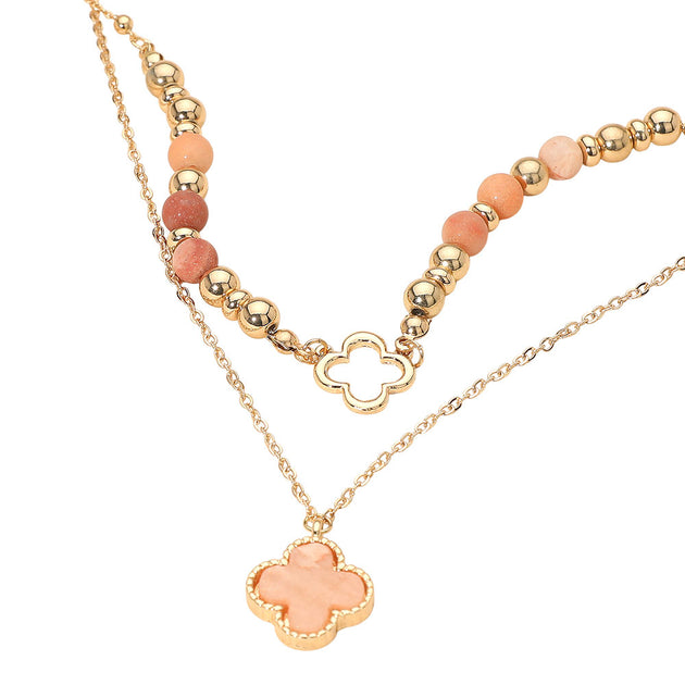 FASHNZFAB Layered Quatrefoil Pendant Collier Gold Rose Pêche Taille Unique 3