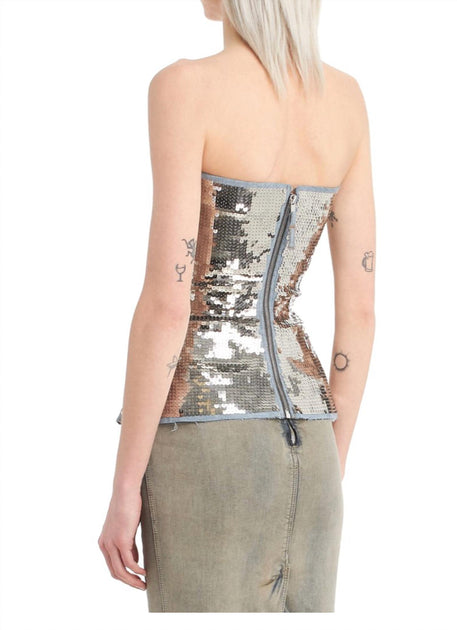 Rick Owens Strobe Sequin Bustier Top Silver EU 46 4