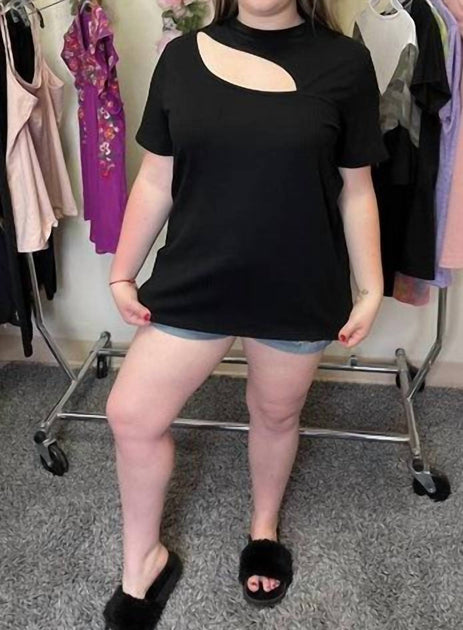 Shirley Stone Front Cutout Top Black 3X 2