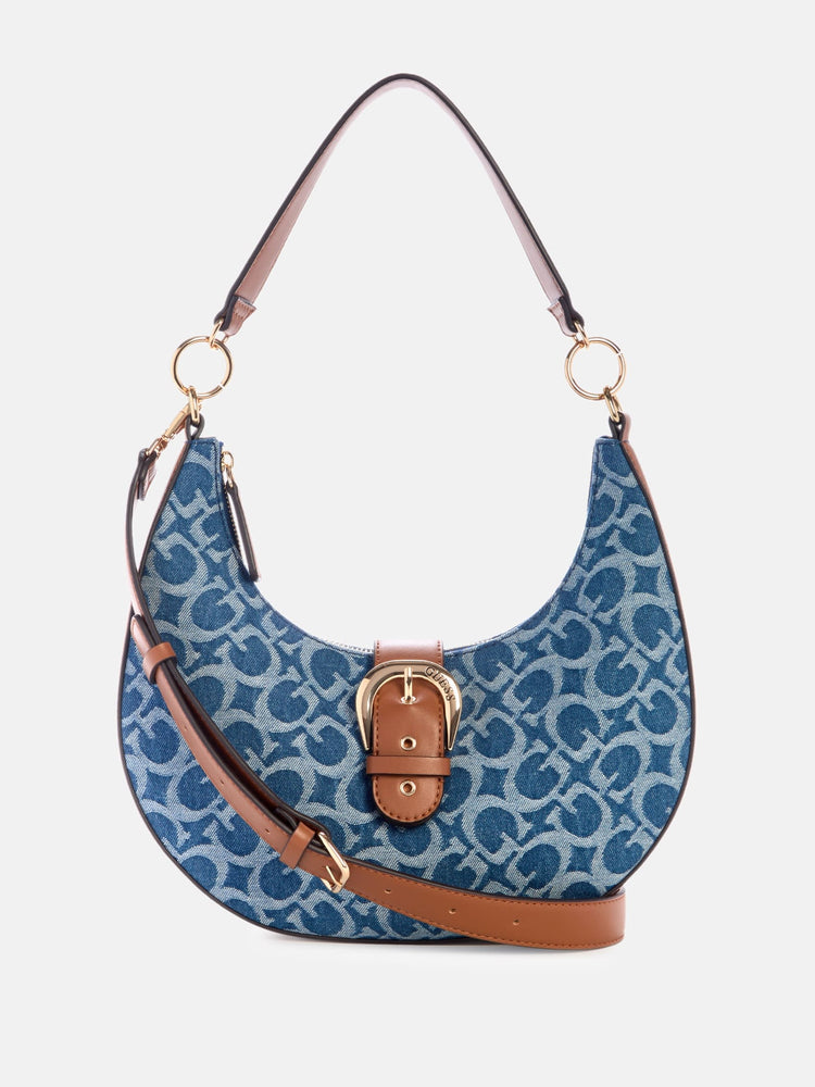 Guess Factory Kaline Denim Logo Shoulder Bag | ShopSimon