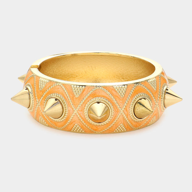 FASHNZFAB Studded Enamel Hinged Bracelet Orange Gold One Size 3