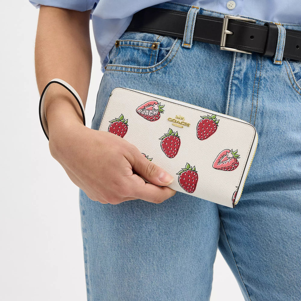 Coach Outlet Long Zip Around Wallet With Strawberry Print | ShopSimon
