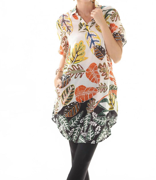 KikiSol Artisan Leaf Tunic Top Multi Medium 2