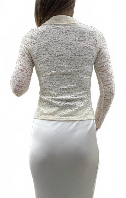 Red Haute Dahlia Lace Top White Medium 3