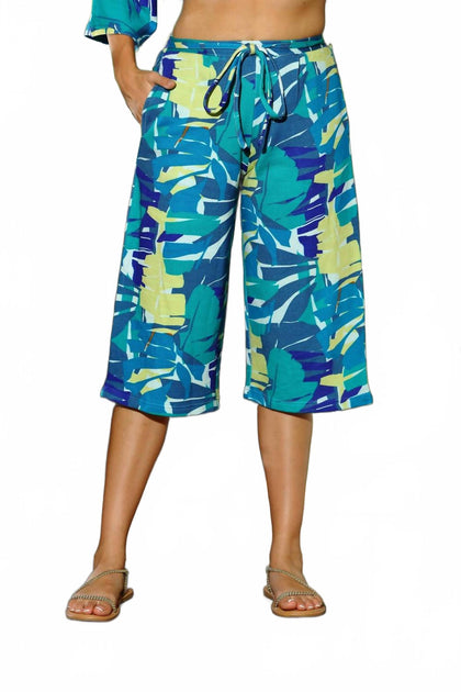 KikiSol Searenity Leaf French Terry Capri Pant Blue Large 3
