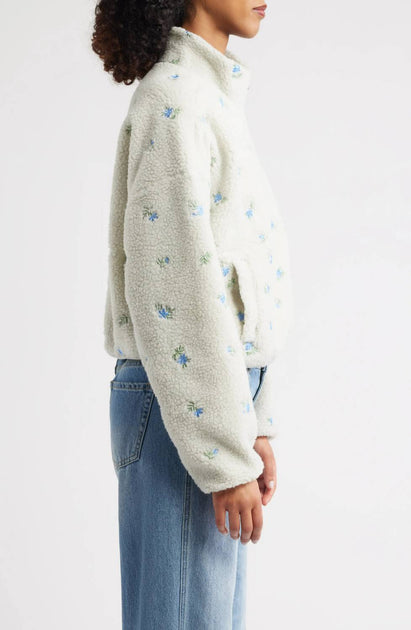 The Happy Camp3r Elle Periwinkle Petals Fleece Half Zip Pullover White XLarge 3
