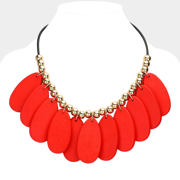 FASHNZFAB Teardrop Wood Beaded Necklace Red One Size 2