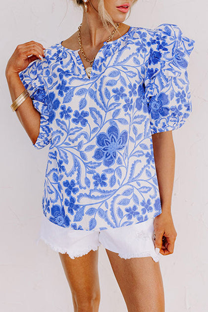 TRUEDAMES Floral Print Blouse Dark Blue Medium 2