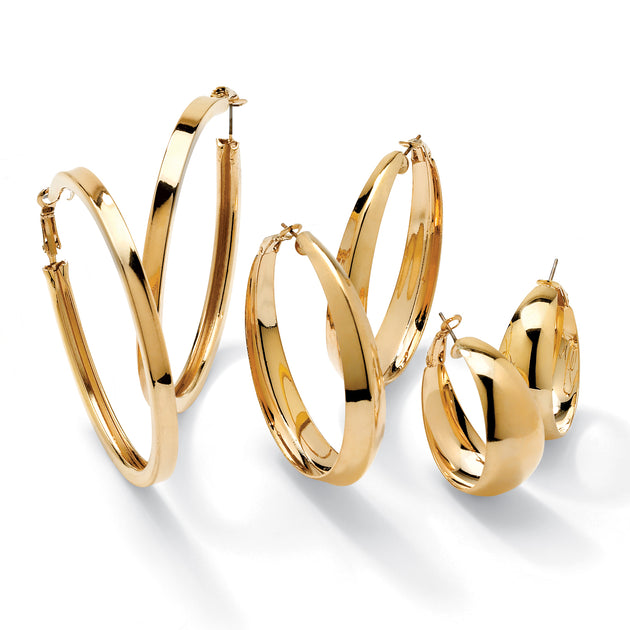 Palm 3 Pair Hoop Earrings Set Gold 2