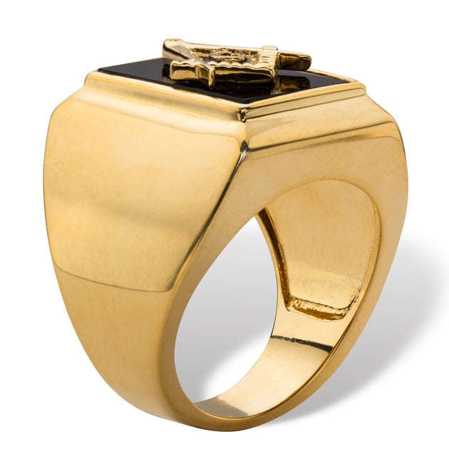 Palm Men's Masonic Ring Black Onyx Gold-Plated US 13 3