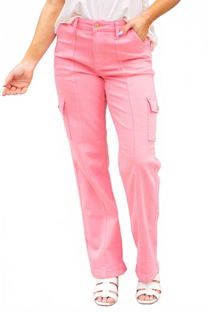 Judy Blue High Rise Cargo Straight Jeans Pink 22 2