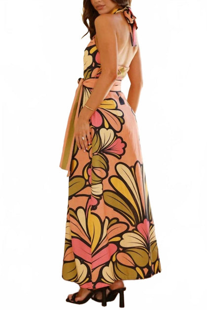 SUNDAYUP Retro Bloom Halter Maxi Dress Pink Large 3