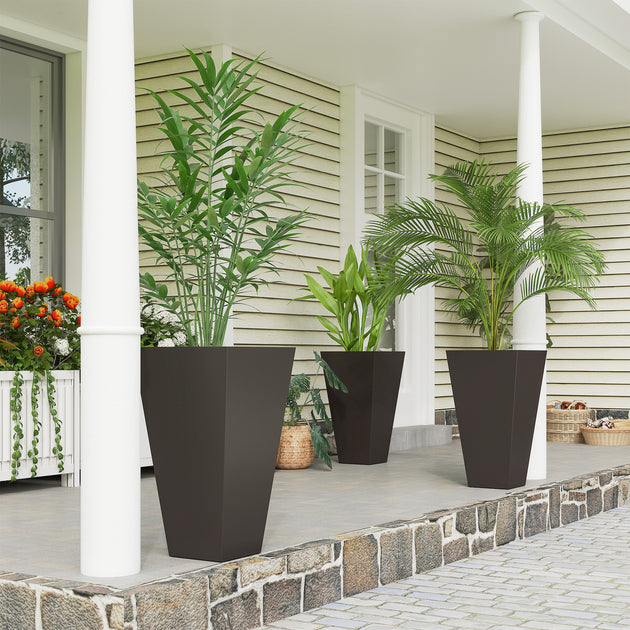 Hivvago 3-Pack Square Plastic Planter Black 5