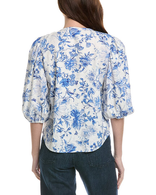 Philosophy Floral Printed Linen-Blend Top Blau Medium 3