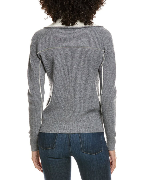 InCashmere Zipper Big Polo Sweater Grey XL 3