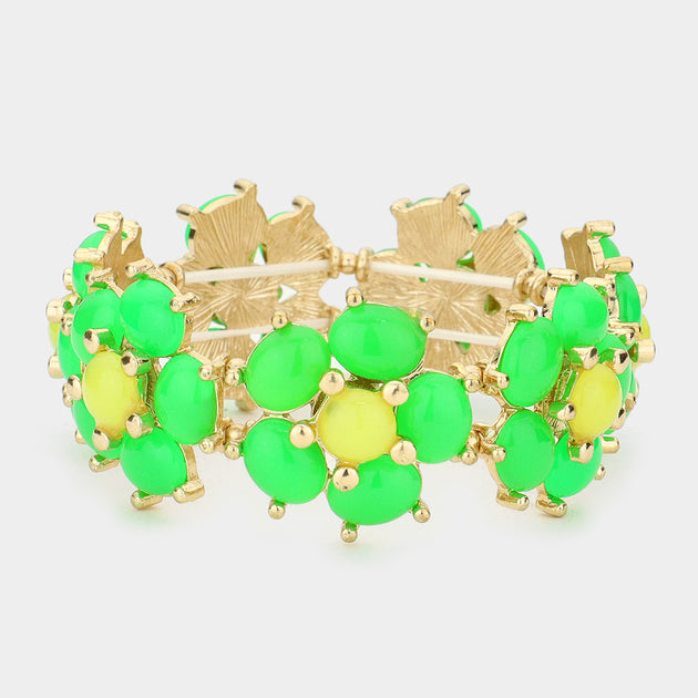 FASHNZFAB Resin Flower Stretch Bracelet Green Yellow Green One Size 2