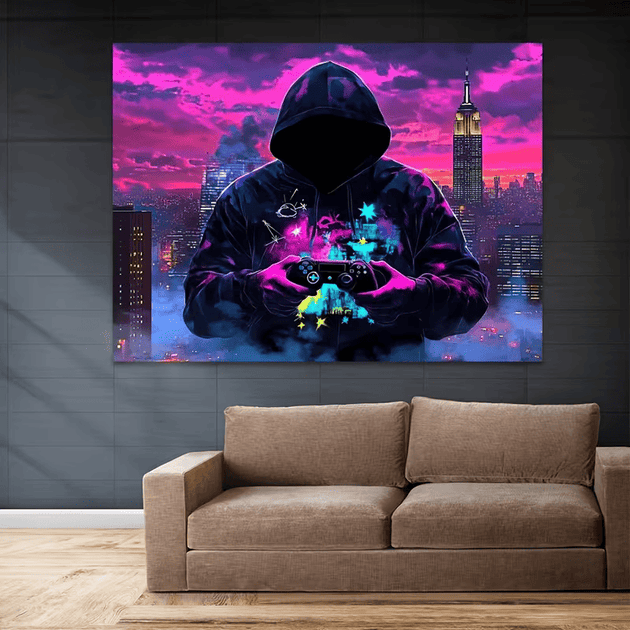SENROTINI 2D Flat Fluorescent Tapestry Mysterious Man Game Controller Print 92x72in 2