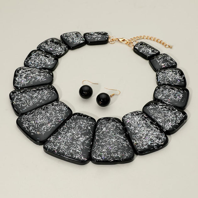 FASHNZFAB Confetti Resin Panel Link Statement Necklace Black One Size 2