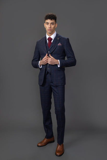 Robert Simon Ryan 3 Piece Tweed Slim Fit Suit Blue US 52 Regular 3