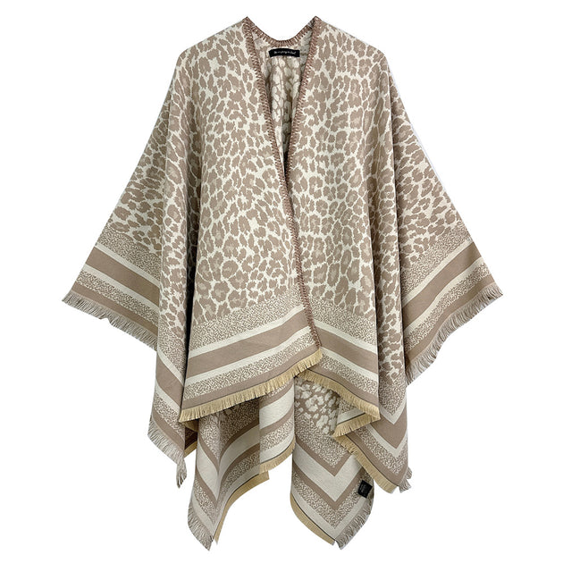 TRUEDAMES Ruana Poncho Imprimé Léopard Noir Taille Unique 3