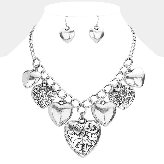 FASHNZFAB Multi Metal Heart Pendants Dangle Necklace Red 2