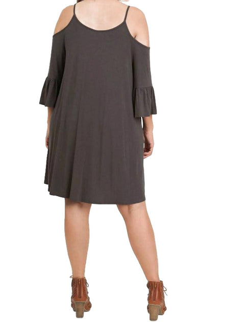 umgee Open Shoulder Ruffle Sleeve Dress Ash 2X 4