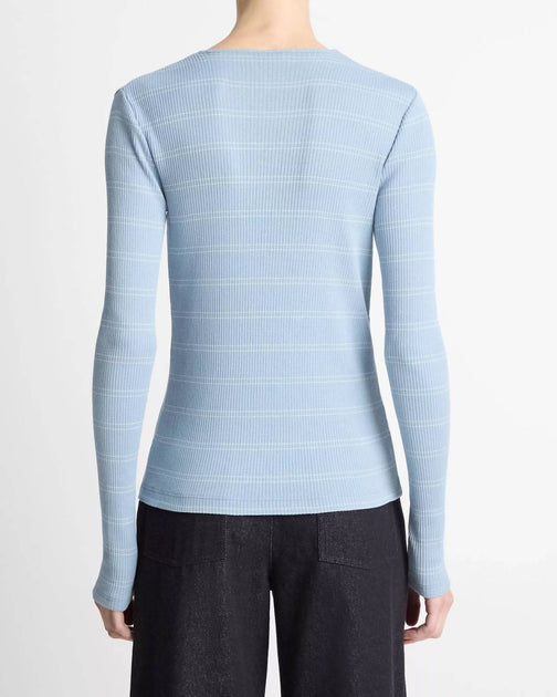  Vince Striped Ribbed Pima Cotton Long-Sleeve T-Shirt Blue XSmall 4