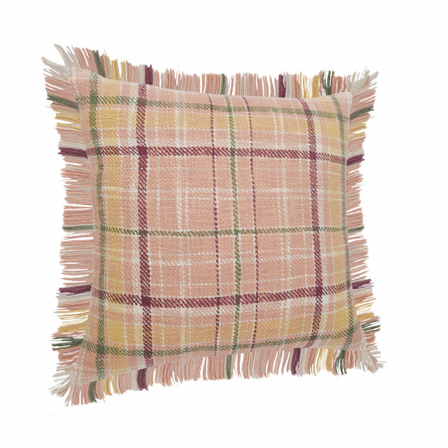 Hivvago Plaid Throw Pillow Pink Berry Green Yellow 20x20 3