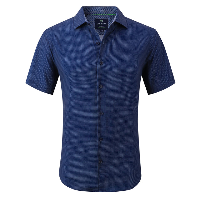 Tom Baine Slim Fit Performance Kurzarm Geometrisch Button Down Blau XLarge 2