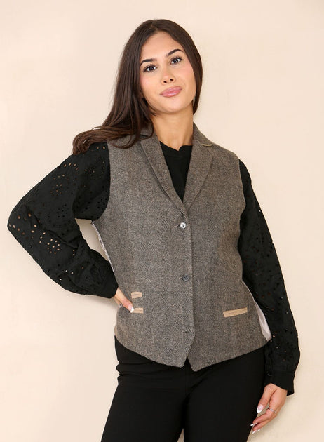 TruClothing Tweed Herringbone Waistcoat Brown US 8 3