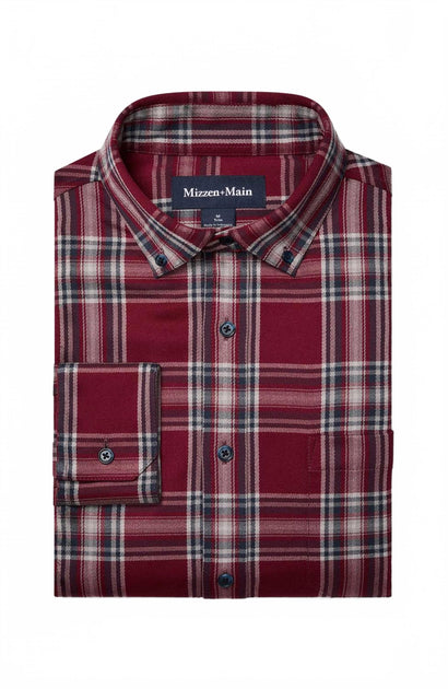 Mizzen + Main City Flannel Twill Trim Shirt Red Large 3