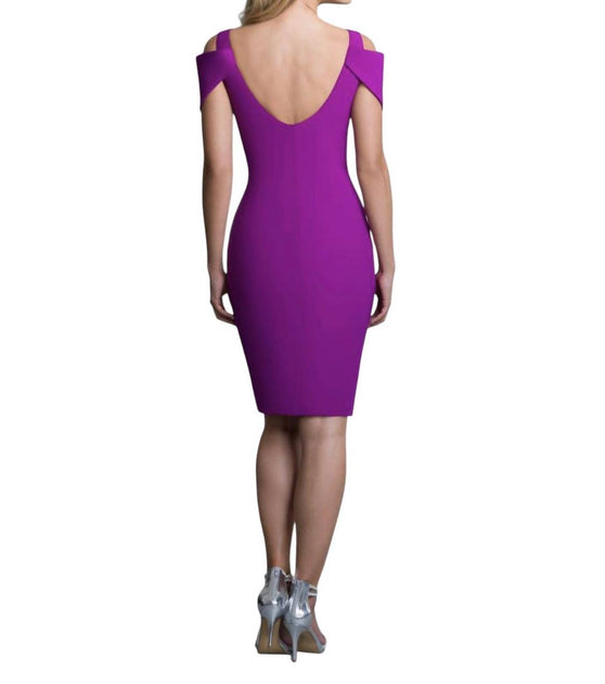 Saboroma Cold-Shoulder V-Neck Sheath Cocktail Dress Purple US 4 3