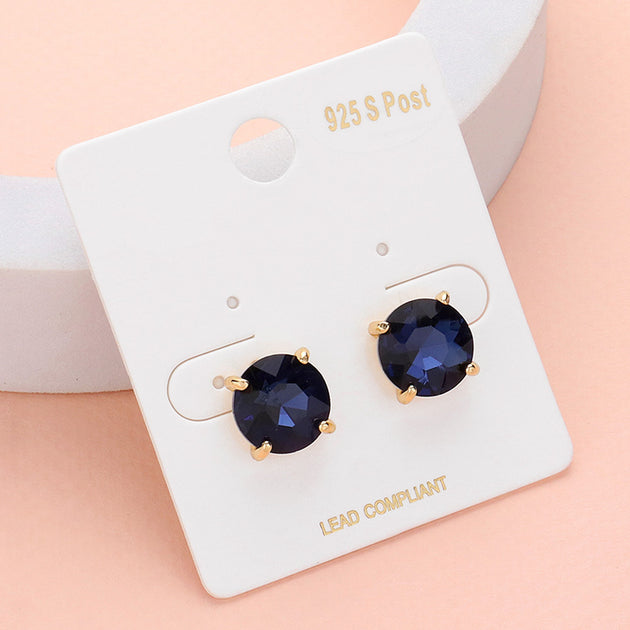 FASHNZFAB Round Stone Cushion Stud Earrings Blue 8