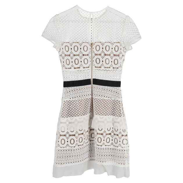 Self-Portrait Oblique Lace Mini Dress White UK 6 3