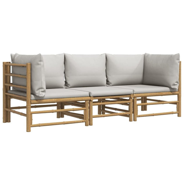 VidaXL 3 Piece Patio Lounge Set Light Gray Bamboo 4