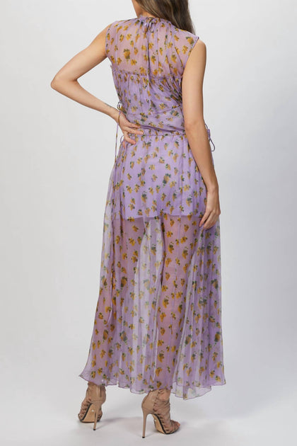 Msgm Floral Print Tiered Silk Dress Purple EU 40 4