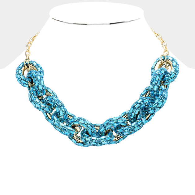 FASHNZFAB Bling Oval Link Necklace Red 4