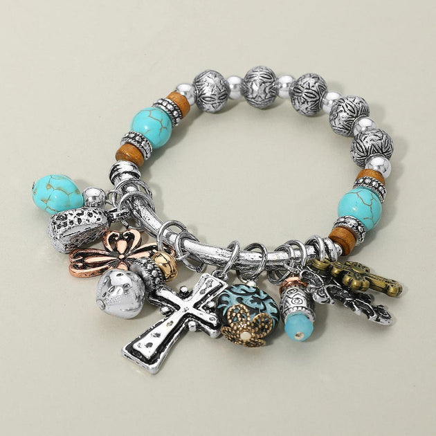 FASHNZFAB Boho Cross Beaded Stretch Bracelet Multi One Size 2