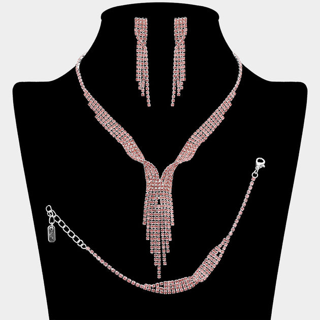 FASHNZFAB Rhinestone Jewelry Set Red 4