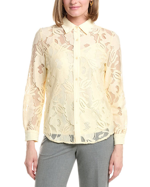 Anne Klein Blossom Lace Button Down Top Yellow XL 2