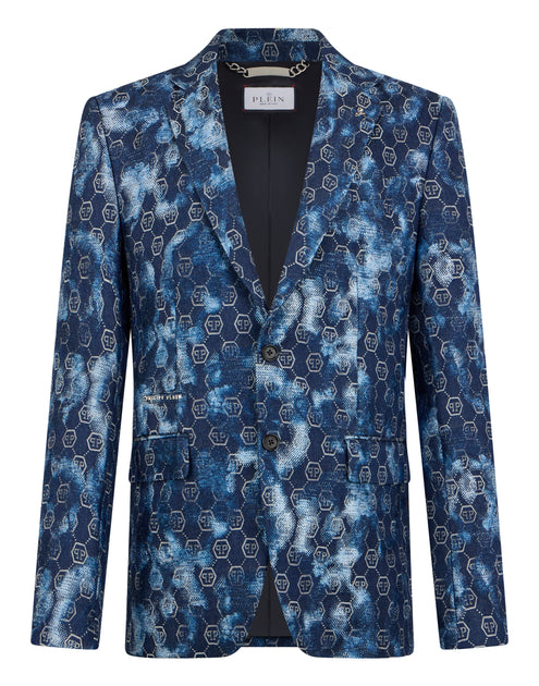 Philipp Plein Jacquard Denim Blazer Monogram Blue EU 52 2