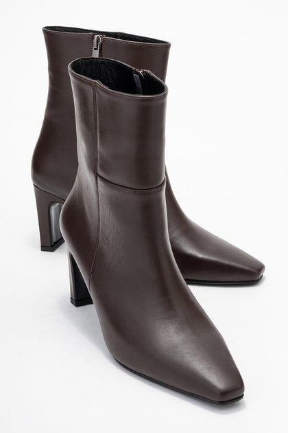 Forever & Always Kyoto Leather Block Heel Boot Brown US 7 3